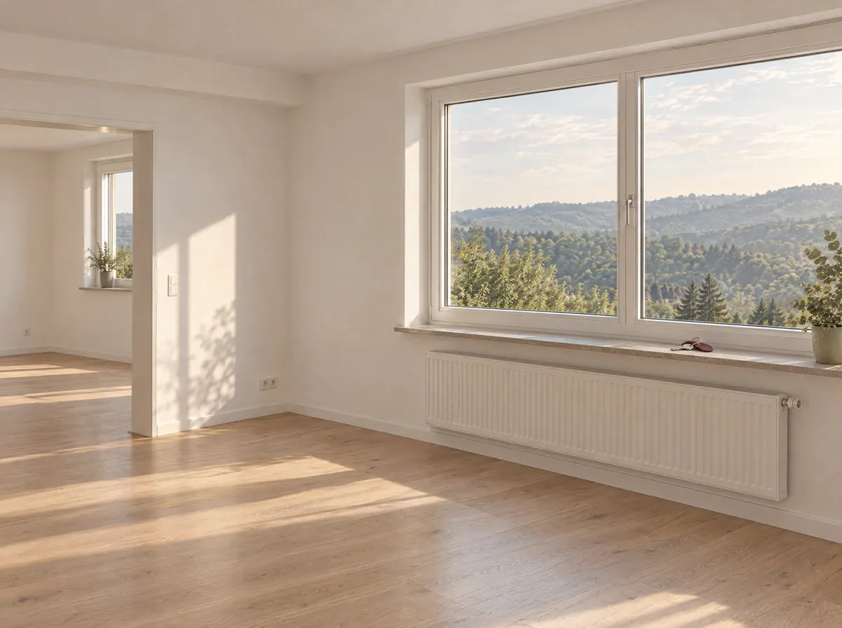 Frisch renovierte, leere Wohnung mit Blick ins Grüne (Symbolbild)